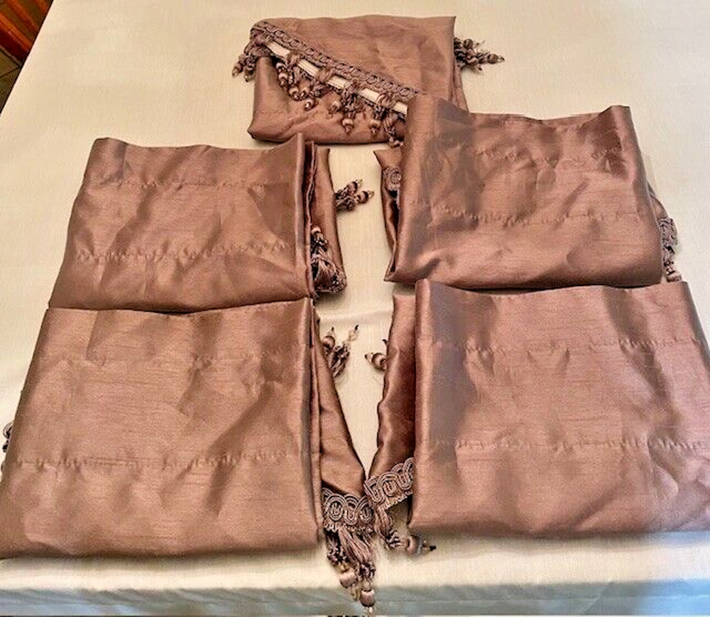 Home Classics Valances Brown/Taupe with Tassles~Rod Pocket~40" x 24" Set of 5